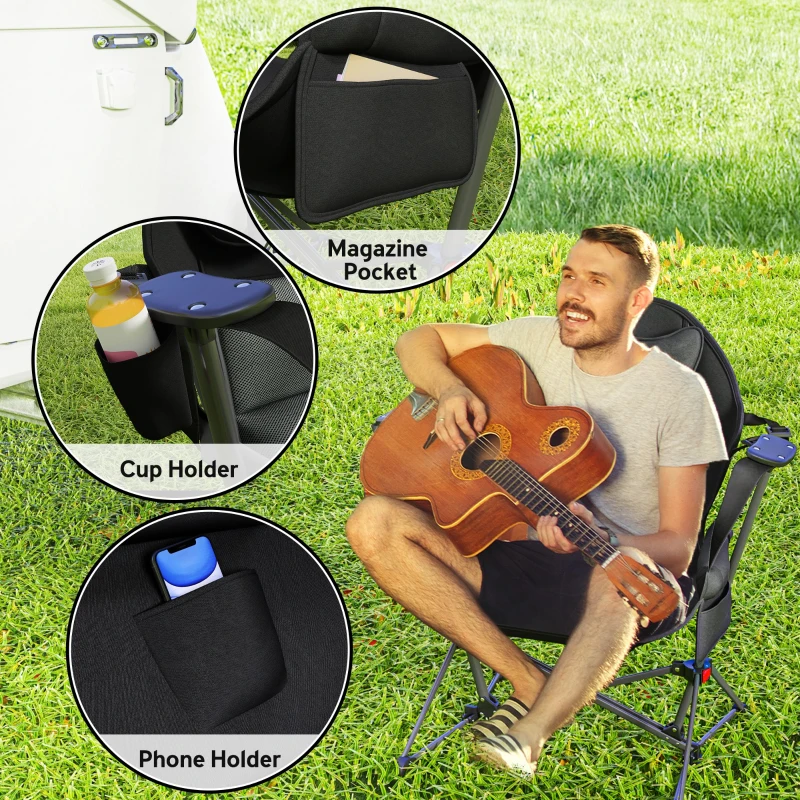 Best Hammock Camping Chair Set of 2, Adjustable Back Swinging Camping Chair Portable Swinging Chair with Cup Holder, Headrest, Padded Seat and Carry Bag for Travel Fishing Hiking, Black - Image 7