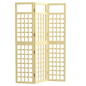 Best 3-Panel Garden Privacy Screen, Freestanding Foldable Wooden Outdoor Divider/Trellis, Decorative Privacy Screen for Garden Patio Pool, 120 x 170 cm, Natural Wood Finish