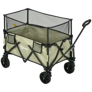 Best Folding Garden Trolley, 180L Wagon Cart with Extendable Side Walls, for Beach, Camping, Festival, Green