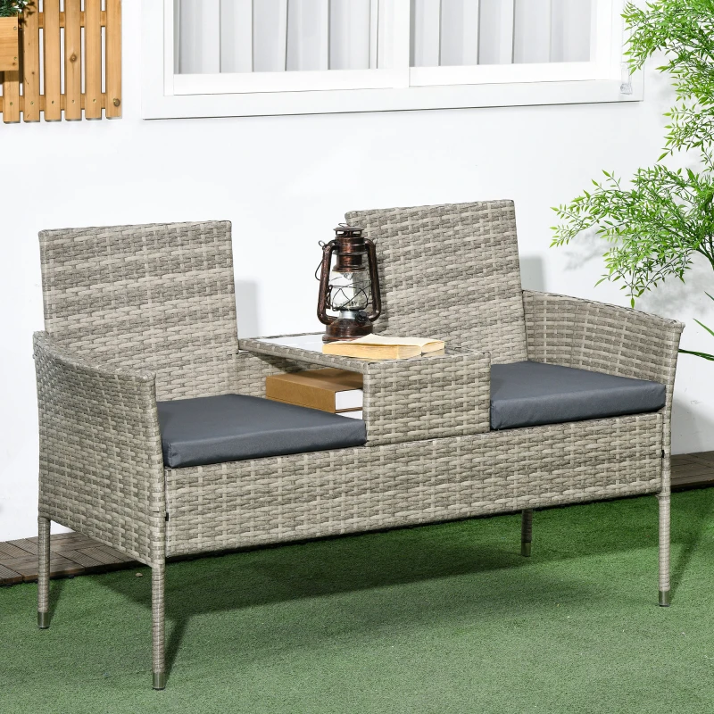 Best Two-Seat Rattan Chair, with Middle Table - Light Grey - Image 2