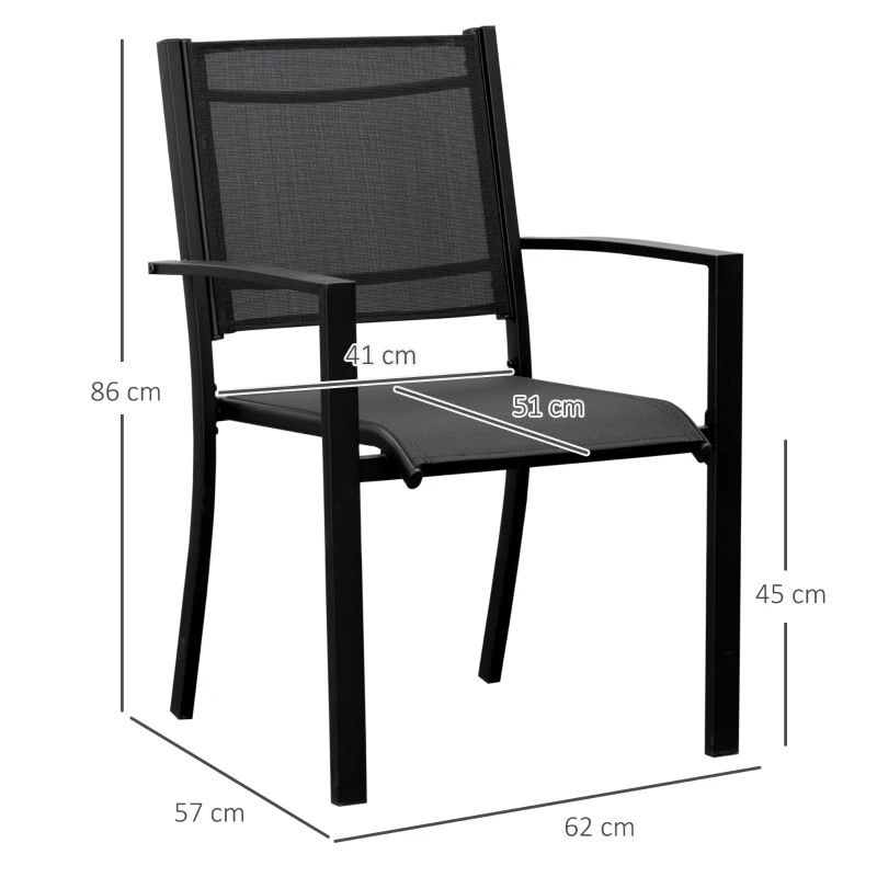 Best Set of 2 Outdoor Garden Chairs with Steel Frame Texteline Seats for Dining Patio Balcony Black - Image 3