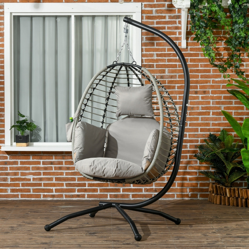 Best Single Rattan Hanging Egg Chair, with Seat Cushion - Grey - Image 10