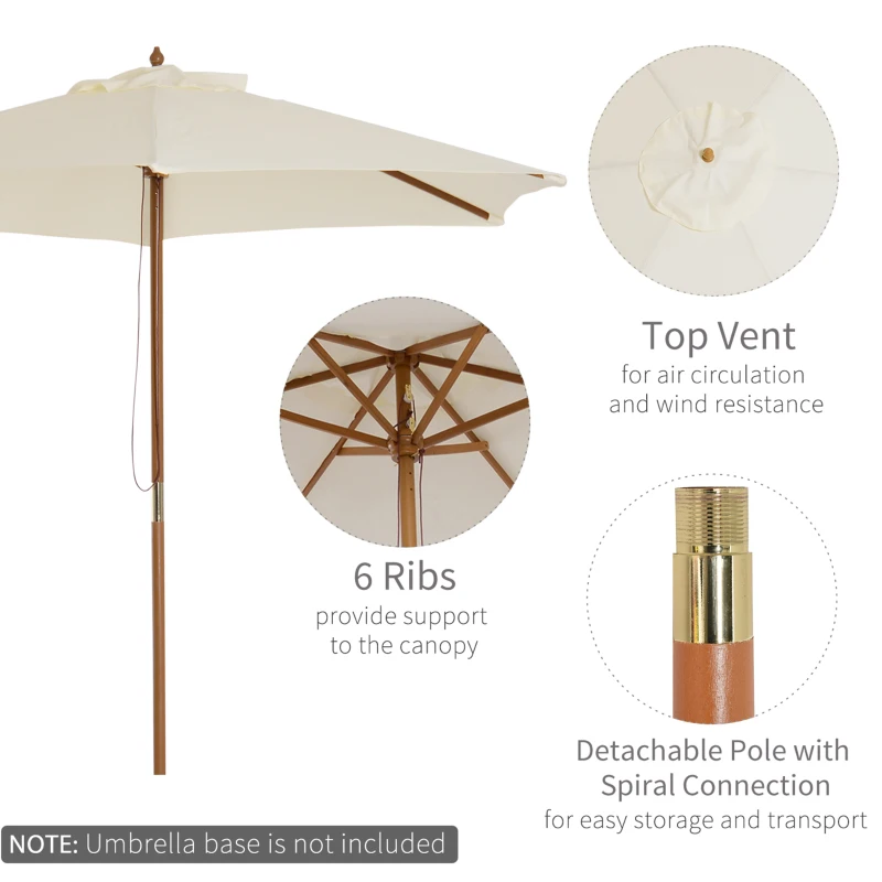 Best 2.5m Wood Garden Parasol Sun Shade Patio Outdoor Wooden Umbrella Canopy, Table Market Umbrella with Vent, 38mm Pole, Rope Pulley Mechanism, Cream White - Image 4