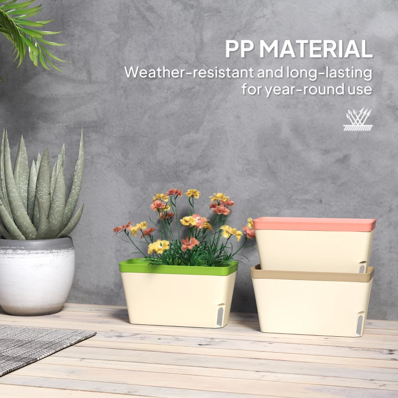 Best Set of 3 Self Watering Plant Pots Outdoor, 27cm Rectangular Garden Planters with Visual Water Level Window, Plastic Flower Pots for Indoor Outdoor Garden Balcony Windowsil - Image 7