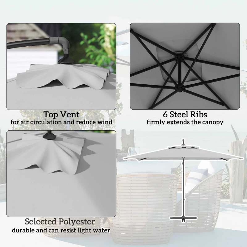 Best 3(m) Cantilever Overhanging Parasol, with Cross Base - Light Grey - Image 5