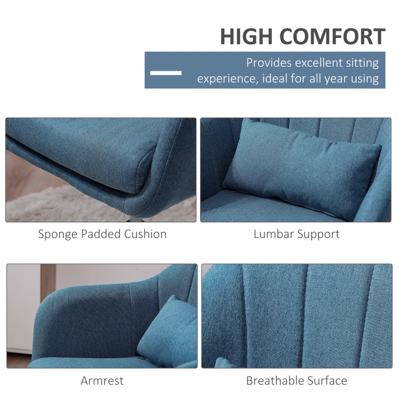 Best Swivel Linen Fabric Accent Chair for Living Room Contemporary Vanity Armchair with Adjustable Height Thick Cushion Lumbar Support Armrest for Bedroom Office Blue - Image 6