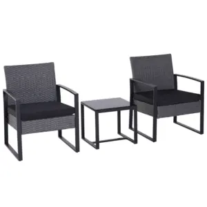 Best 2 Seater Rattan Patio Set W/ Cushions-Grey/Black