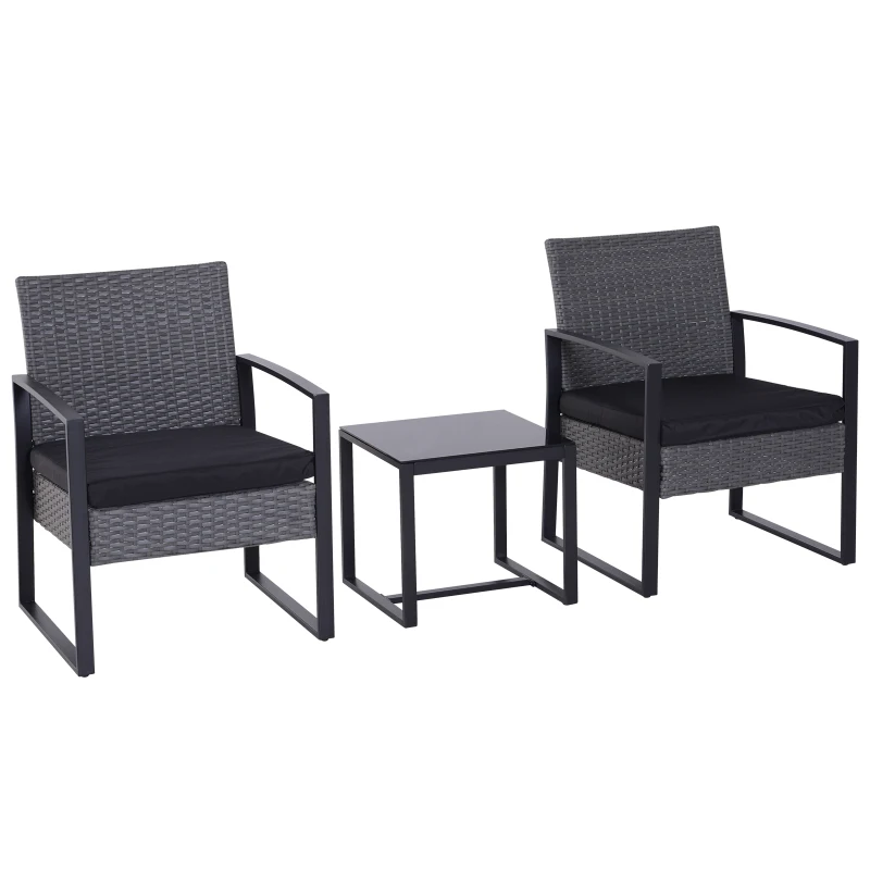 Best 2 Seater Rattan Patio Set W/ Cushions-Grey/Black