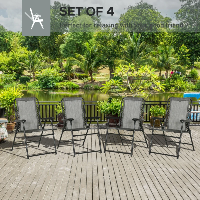 Best Pieces Patio Folding Chair Set, Outdoor Portable Loungers for Camping Pool Beach Deck, Lawn Chairs with Armrest Steel Frame, Mixed Grey - Image 4