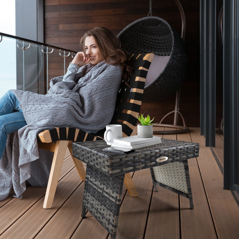 Best Foldable Outdoor Side Table, Rattan Garden Coffee Table with Steel Frame, Space Saving Bistro Garden Furniture for Patio, Balcony, 60 x 41 x 41 cm, Mixed Grey - Image 10