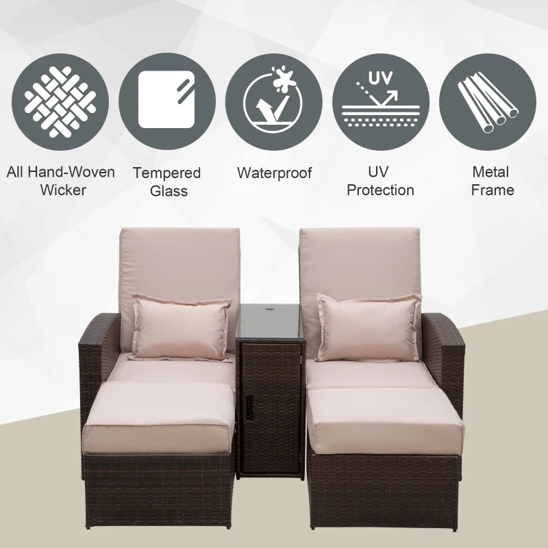 Best 2-Seater Rattan Sofa Lounger Set-Brown - Image 4