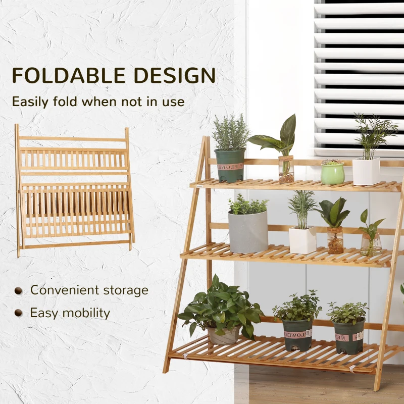 Best 3-Tier Plant Stand, Plant Shelf Rack, Folding Bamboo Display Stand, 98x37x96.5cm, Natural - Image 5