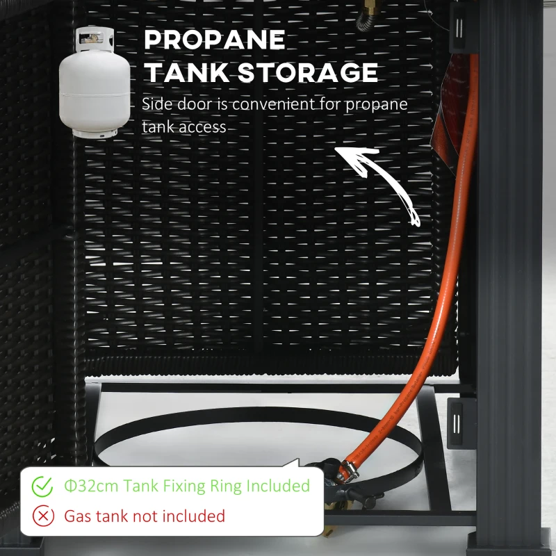 Best Outdoor PE Rattan Gas Fire Pit Table, Patio Square Propane Heater with Marble Desktop, Rain Cover, Glass Windscreen, and Glass Stones, 50,000 BTU, Black - Image 5