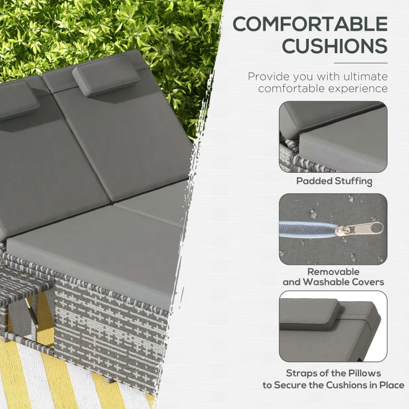 Best 2 Seater Rattan Day Bed w/ Fire Retardant Cushions Grey - Image 6