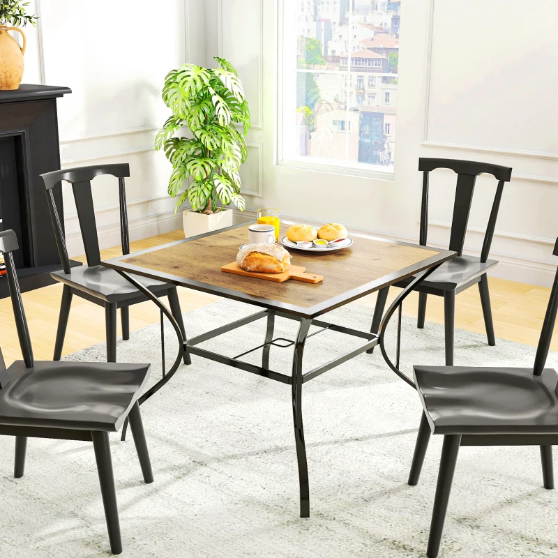 Best Outdoor Garden Table Dining Table for 4 with Parasol Hole, Stone-Grain Effect PC Board Top for Patio, Garden, Brown - Image 8