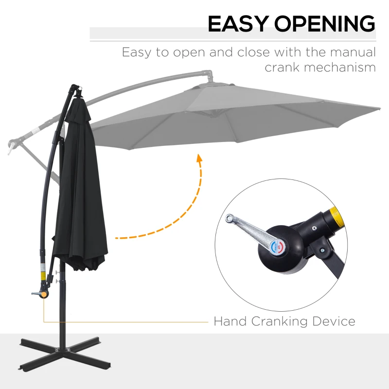 Best 2.45m Overhanging Cantilever Parasol, Heavy Duty Waterproof Garden Umbrella with Cross Base, Black - Image 4