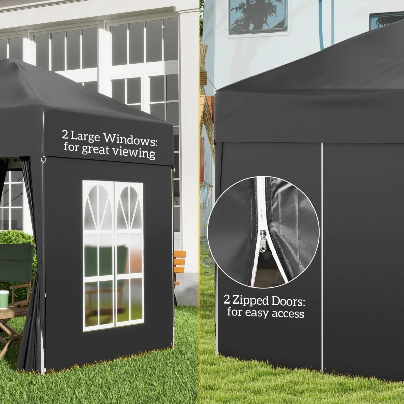 Best 2 x 2 m Garden Pop Up Gazebo, Wedding Party Tent Marquee, Water Resistant Awning Canopy with Sidewalls, Windows, Carry Bag, Black - Image 7