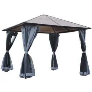 Best 3m x 3m Hardtop Metal Frame Mesh Draped Gazebo Black