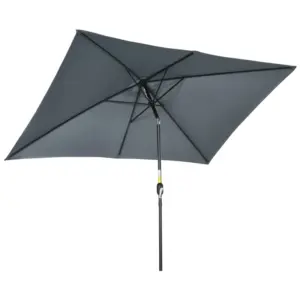 Best 3x2m Patio Parasol Garden Umbrellas Canopy with Aluminum Tilt Crank Rectangular Sun Shade Steel, Dark Grey
