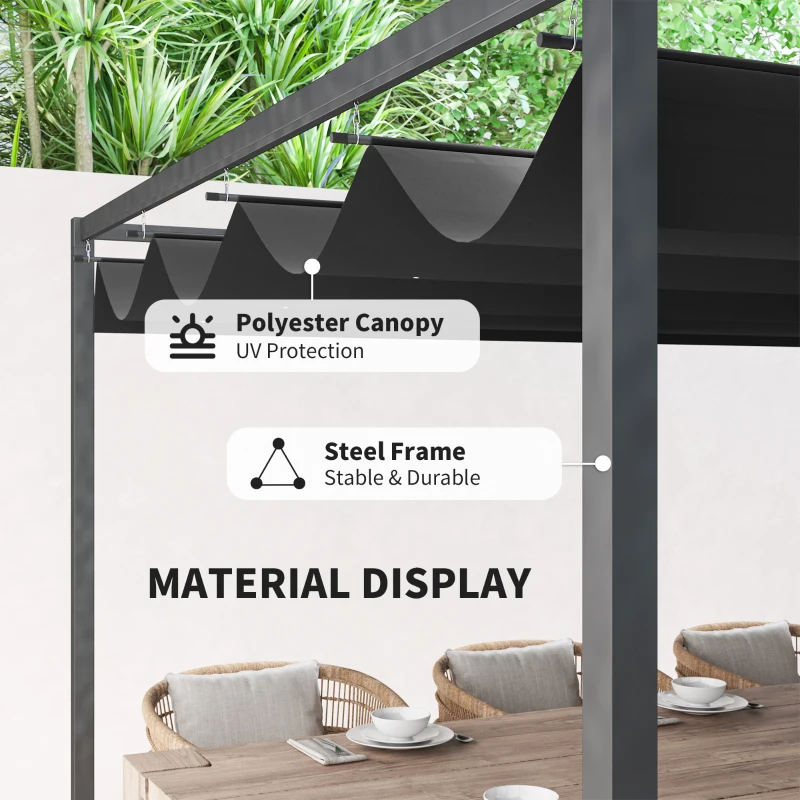 Best 4 x 3m Metal Pergola, with Retractable Canopy Roof - Black - Image 4