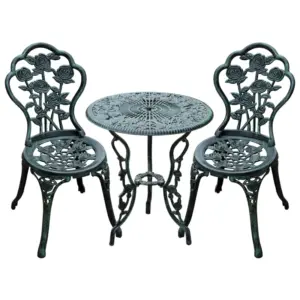 Best Cast Aluminium Outdoor Patio Garden Bistro Elegant Design Table Chair Set - Green (3-Piece)