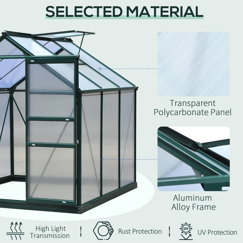 Best 6 x 6ft Polycarbonate Greenhouse, Large Walk-In Green House with Slide Door and Window, Garden Plants Grow House with Aluminium Frame and Foundation, Dark Green - Image 5