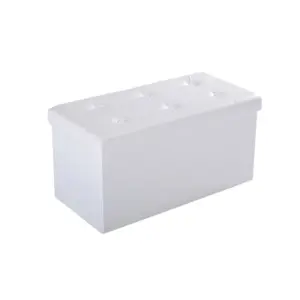 Best Folding Faux Leather Storage Cube Ottoman Bench Seat PU Rectangular Footrest Stool Box (Cream White)