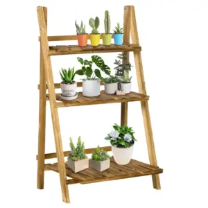 Best Wooden Folding Flower Pot Stand 3 Tier Garden Planter Display Ladder Gardener Storage Shelves Rack Herb Holder (60L x 37W x 93H cm)