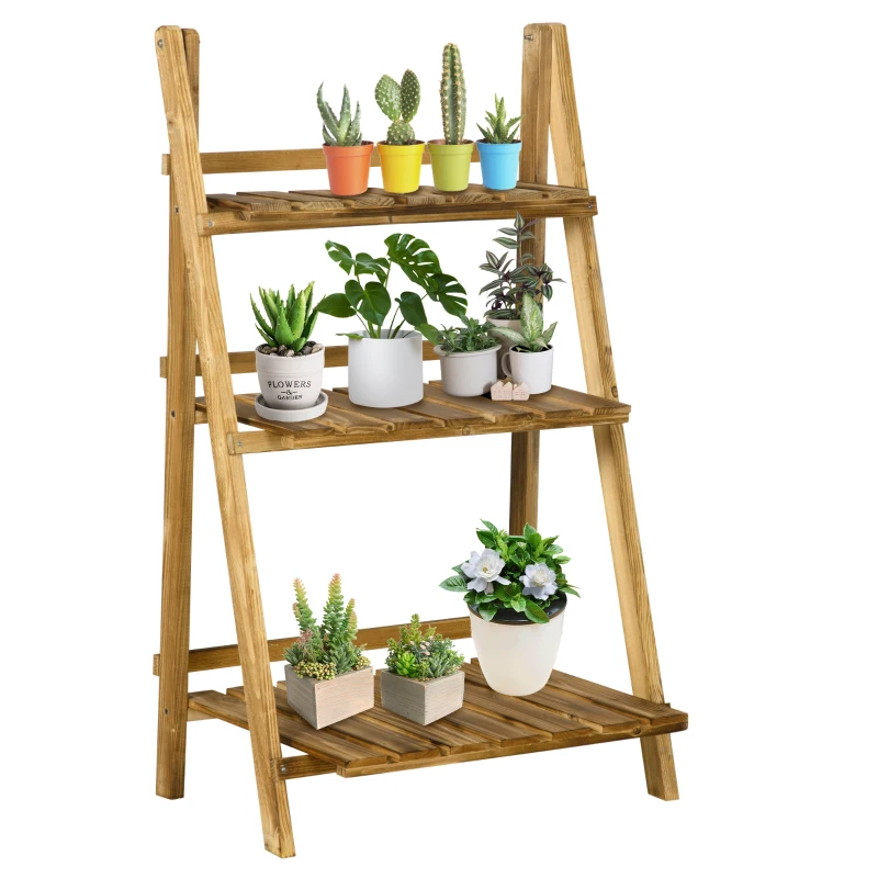 Best Wooden Folding Flower Pot Stand 3 Tier Garden Planter Display Ladder Gardener Storage Shelves Rack Herb Holder (60L x 37W x 93H cm)