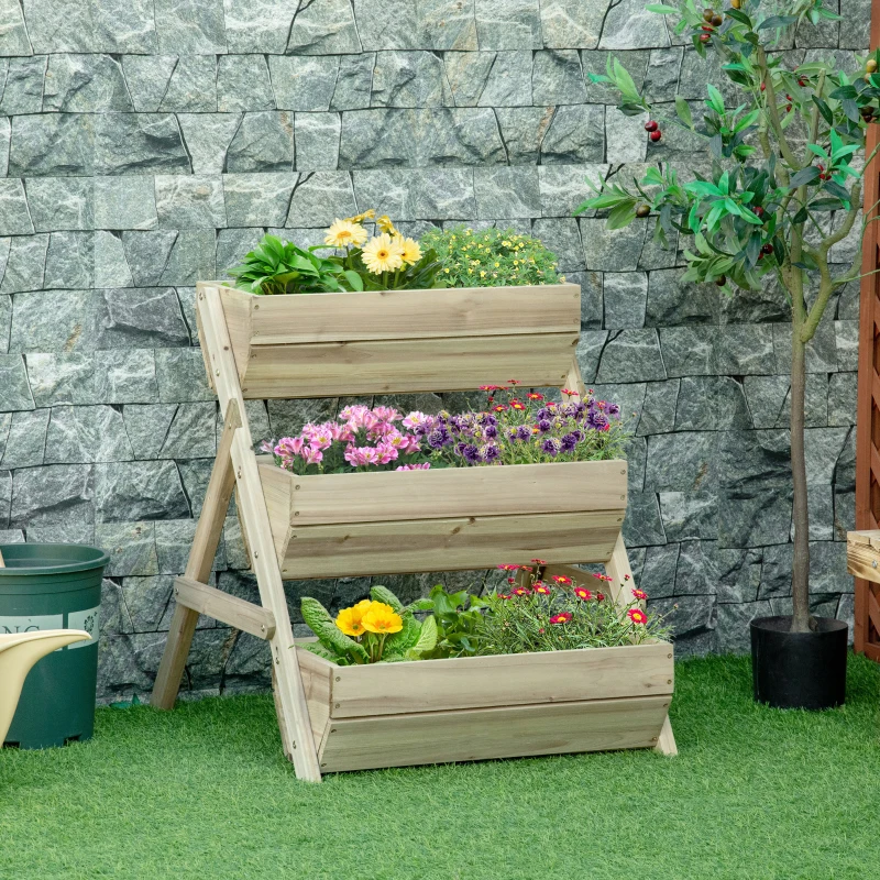 Best 3 Tier Raised Garden Bed Wooden Elevated Planter Box Kit, 66L for Flower, Vegetable, Herb, 65x75x78cm, Green - Image 2