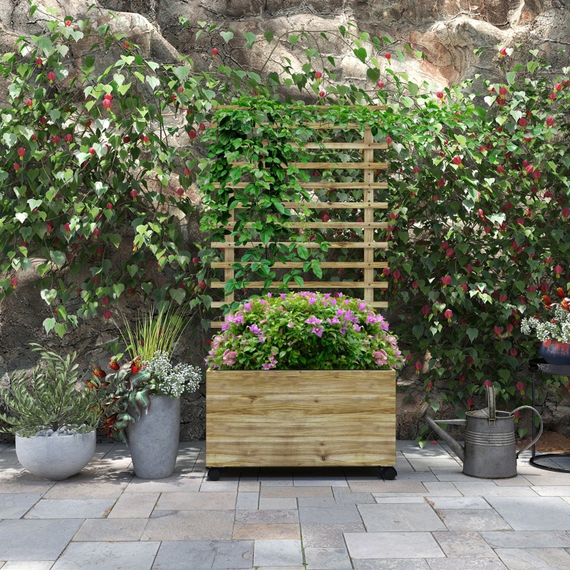 Best Wooden Raised Planter, with Back Trellis - Natural Finish - Image 9