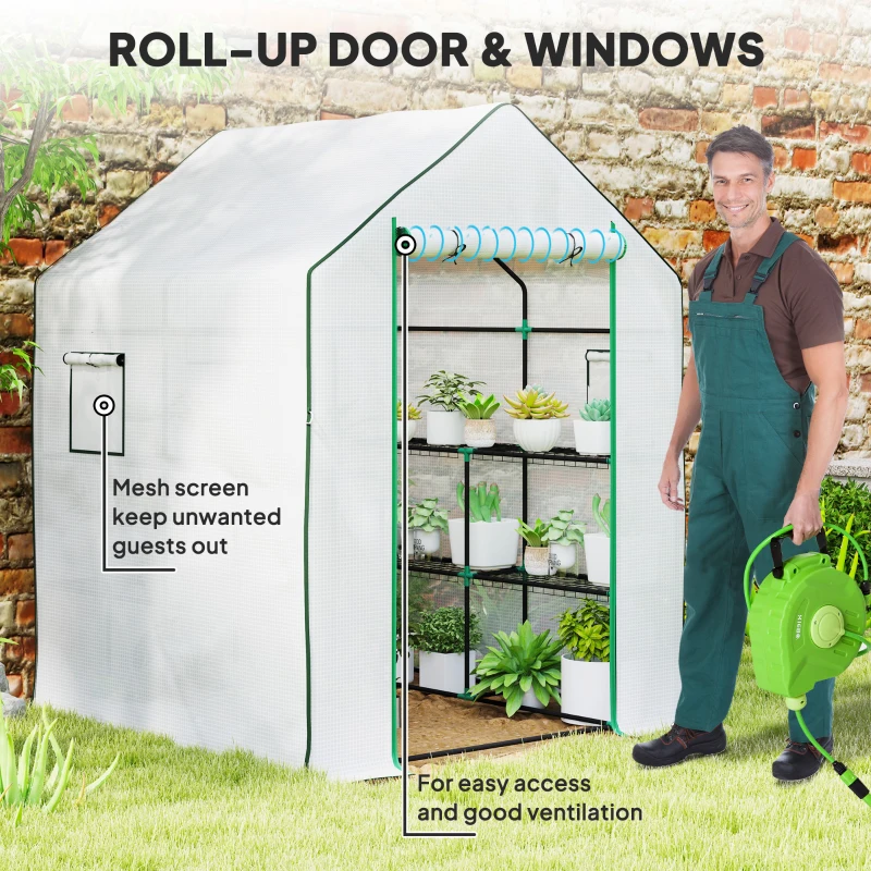 Best 143 x 140cm Walk-In Greenhouse, with Accessories - White - Image 6