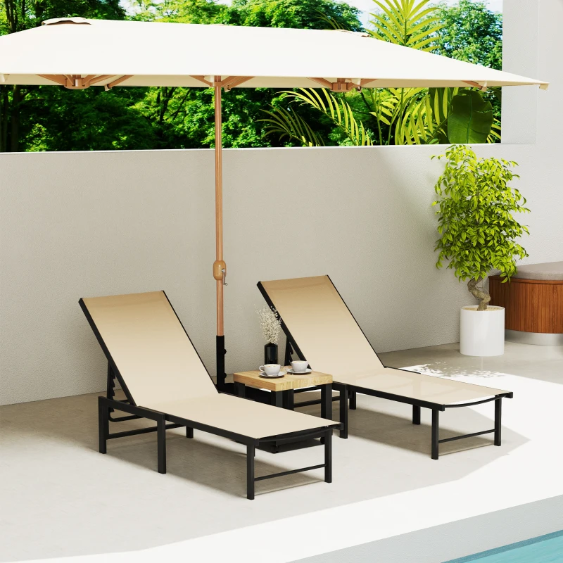 Best Set of Two Reclining Sun Loungers - Khaki - Image 8