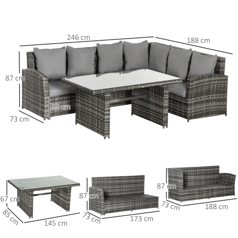 Best 3 PCS PE Rattan Corner Dining Set Outdoor Garden Patio Sofa Table Furniture Set w/ Cushions Grey - Image 3