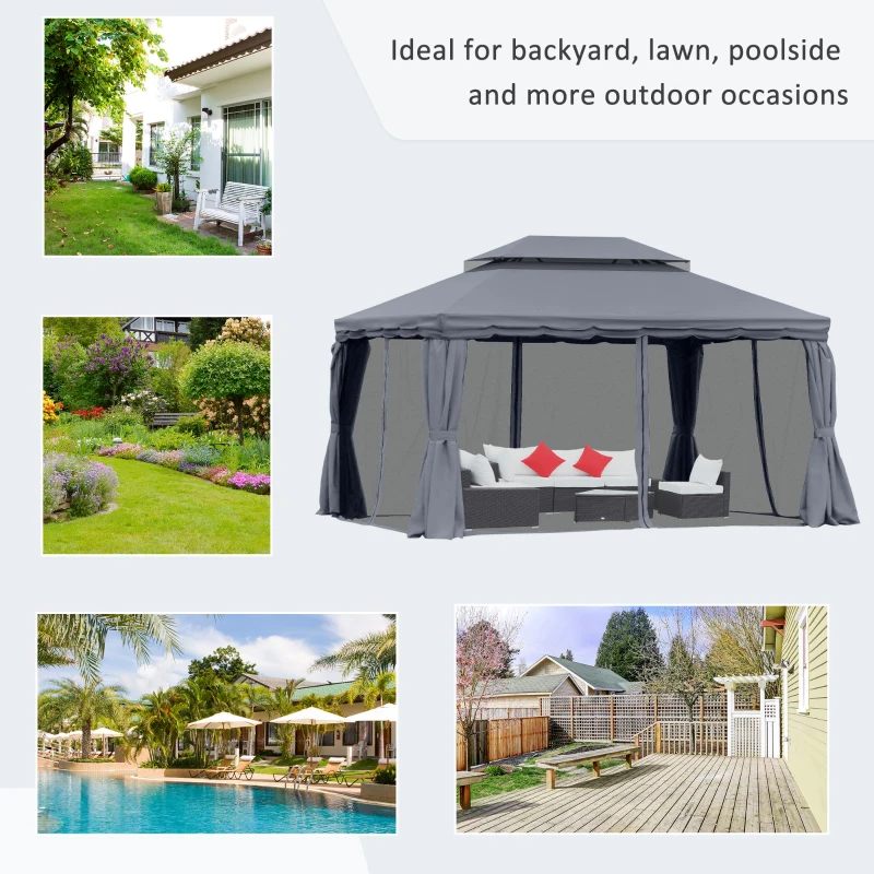 Best 3 x 4m Aluminium Garden Gazebo, Marquee Canopy Shelter Pavilion Party Tent with Nets and Curtains for Garden and Deck, Dark Grey - Image 7