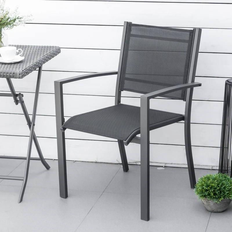 Best Garden Chairs Set Of 2 Outdoor Chairs with Steel Frame Texteline Seats for Dining Patio Balcony Dark Grey and Black - Image 8