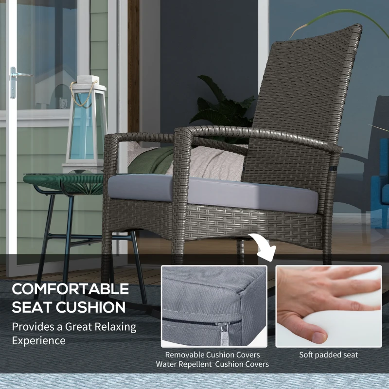 Best Outdoor PE Rattan Rocking Chair Set of 2, Garden Rocking Chair Set with Armrest and Cushion, Grey - Image 5