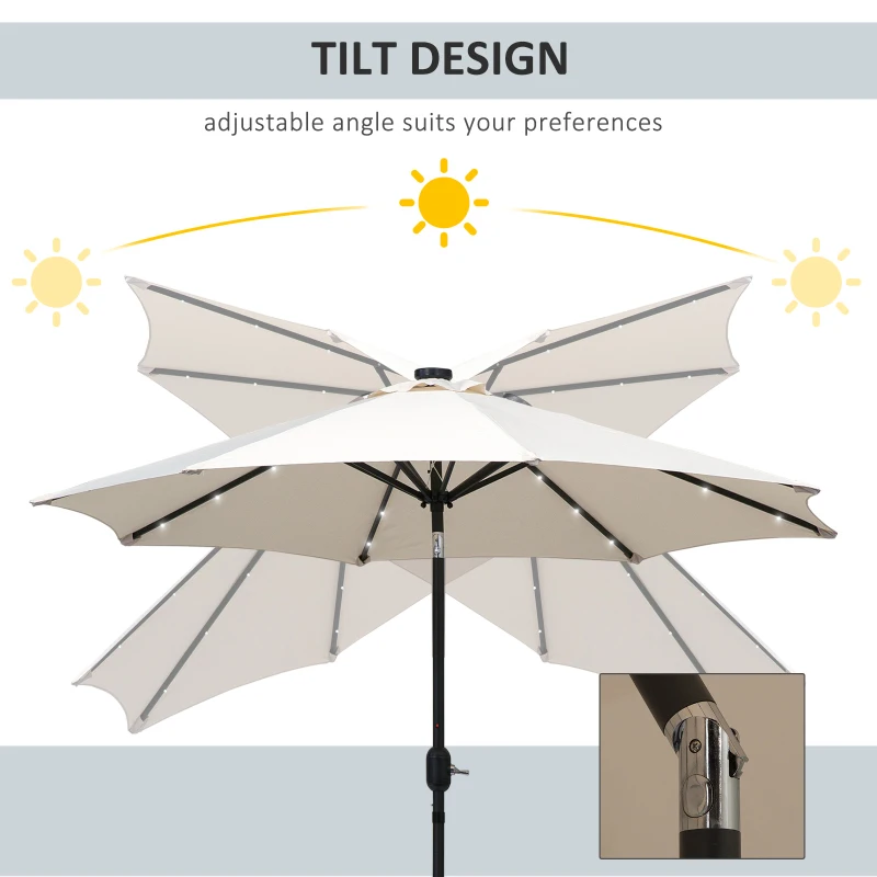 Best 2.7m Patio Garden Umbrella Outdoor Parasol with Tilt Crank and 24 LEDs Lights (Cream) - Image 4