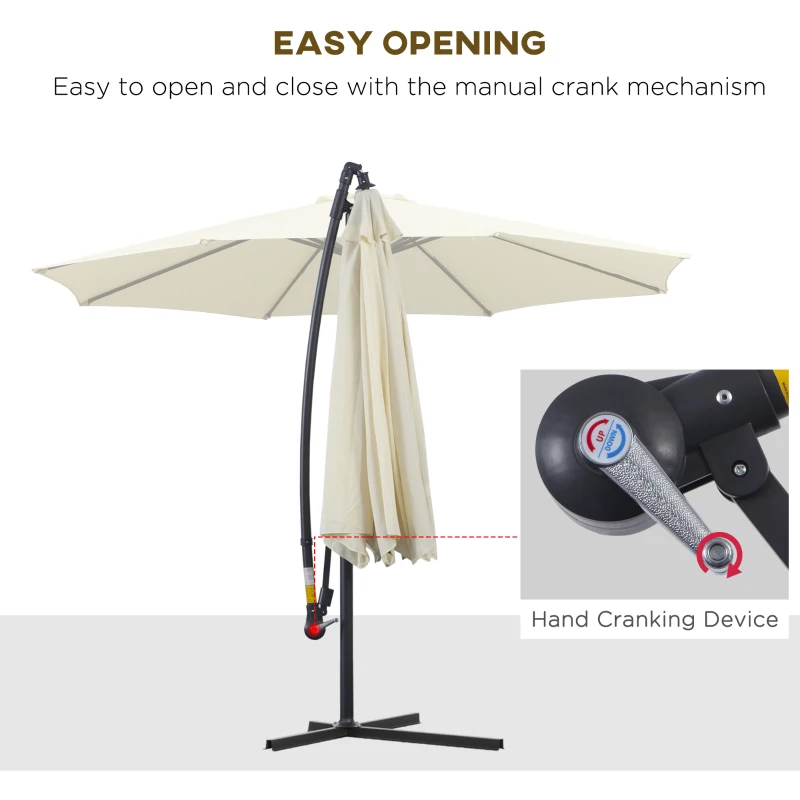Best 3 m Parasol Garden Sun Umbrella Banana Hanging Rattan Set Umbrella Cantilever - Cream white - Image 4
