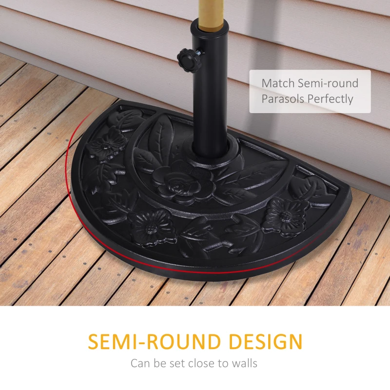 Best 9kg Resin Parasol Base, Half Round Umbrella Stand with Floral Design for Garden, Outdoor, Suitable Umbrella Rod: Φ3.8cm, Φ4.8cm, Black - Image 5