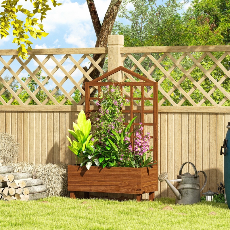 Best Garden Planters with Trellis for Vine Climbing, Distressed Wooden Raised Beds, 90x43x150cm, Brown - Image 10