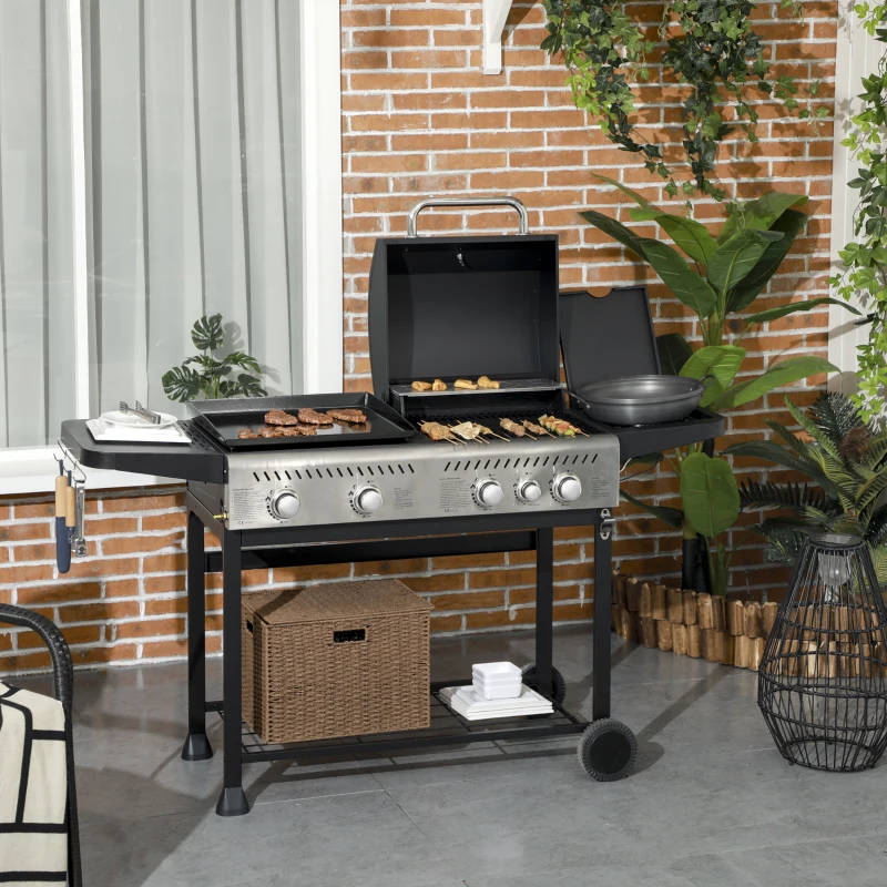 Best 15kW Deluxe Duo Gas BBQ, with Grill, Plancha and Side Burner - Black - Image 2