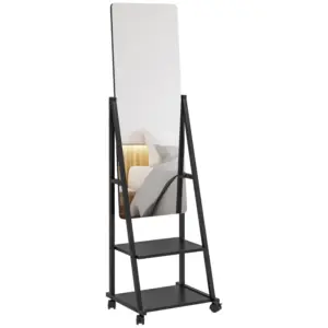 Best Free Standing Dressing Mirror, Rolling Full Length Mirror on Wheels with Adjustable Angle, Storage Shelves for Bedroom