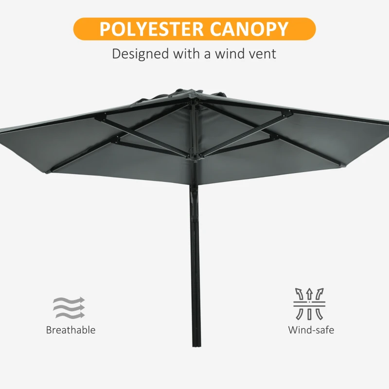 Best 2.5m Wall Mounted Parasol, Hand to Push Outdoor Patio Umbrella with 180 Degree Rotatable Canopy for Porch, Deck, Garden, 250 cm, Grey - Image 6