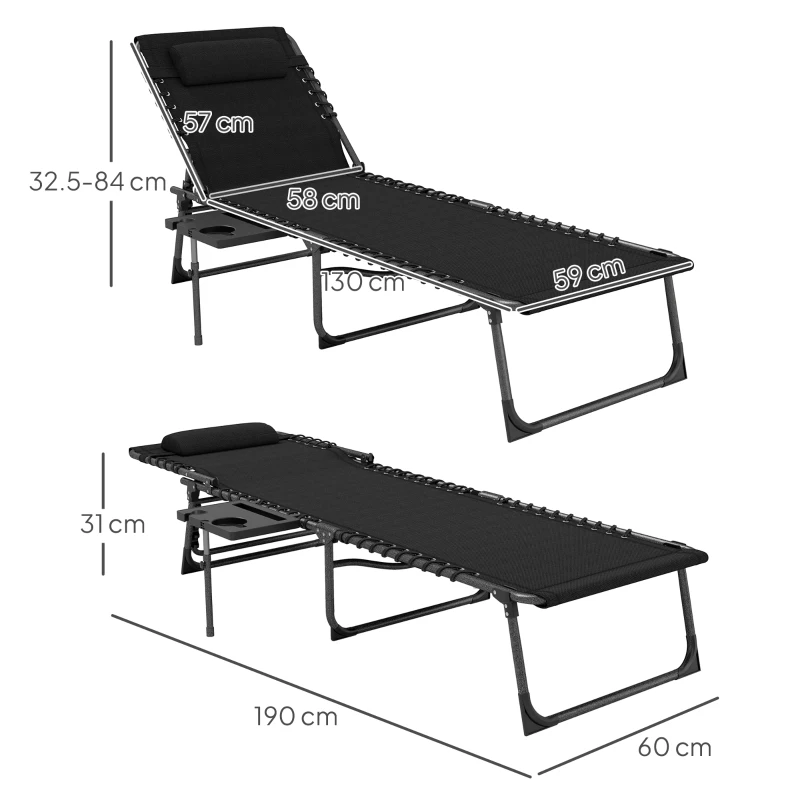 Best Five-Position Reclining Sun Lounger - Black - Image 3