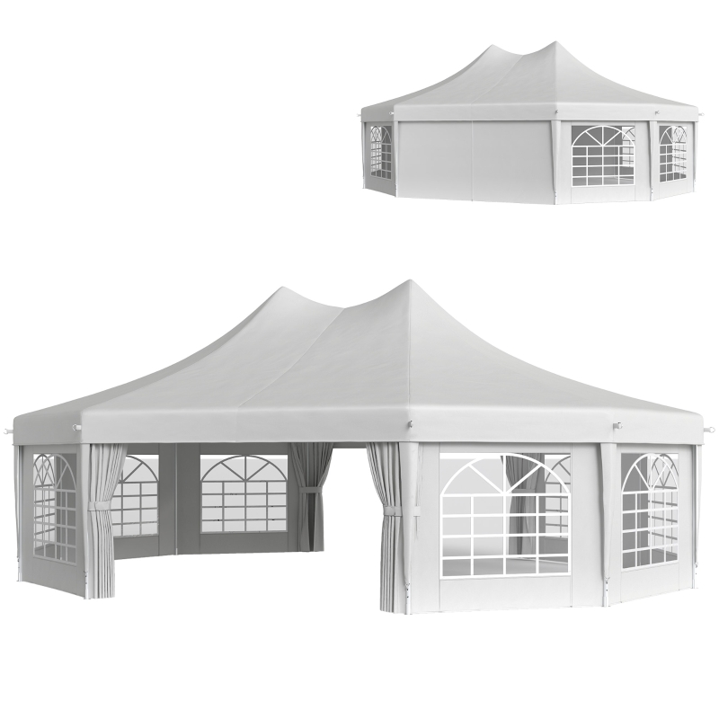 Best 10 Sides Decagonal Garden Gazebo Marquee Party Tent Wedding Canopy Outdoor Heavy Duty Metal Frame (8.9m x 6.5m) - White - Image 11