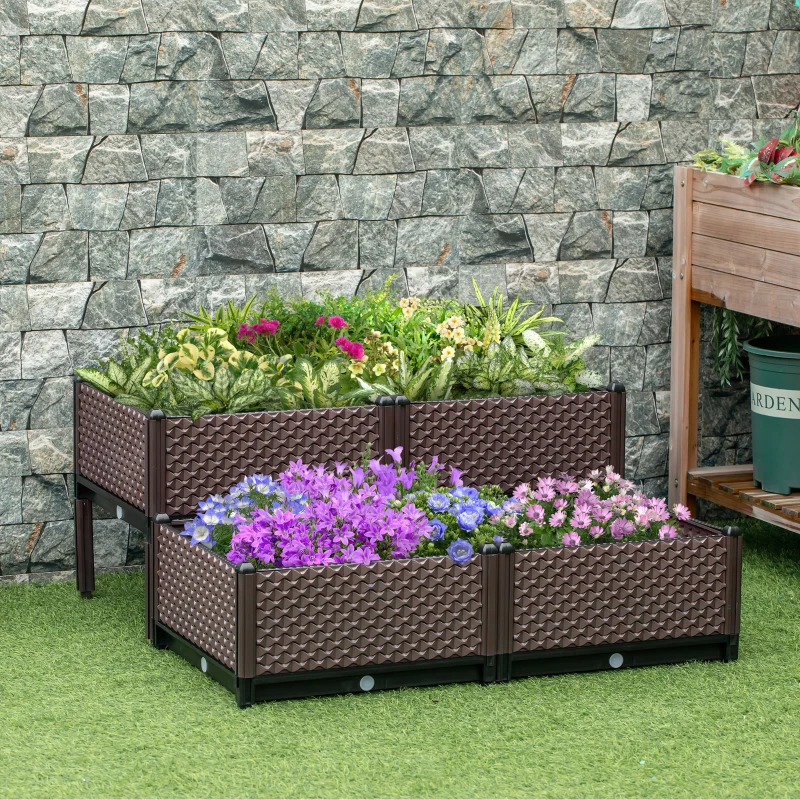 Best 50cm x 50cm x 46.5cm Set of 4 41L Garden Raised Bed Kit, PP DIY Elevated Planter Box, Flower Vegetables Planting Container with Self-Watering Design and Drainage Holes - Image 2
