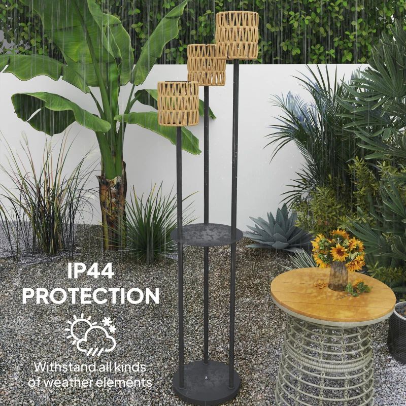 Best Boho Rattan Floor Lamp, 3-Lights Rattan Lamp with Shelf, Freestanding Solar Garden Light with Auto On/Off Lights, IP44 Waterproof for Porch, Pathway, Deck, Yellow - Image 8