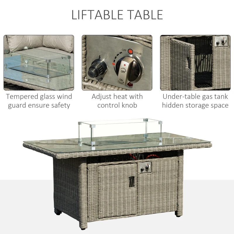 Best 8-Seater Outdoor PE Rattan Sofa Set Conversation Set w/ Fire Pit Table, L-Shape Sofa, Footstool and Furniture Cover - Image 5