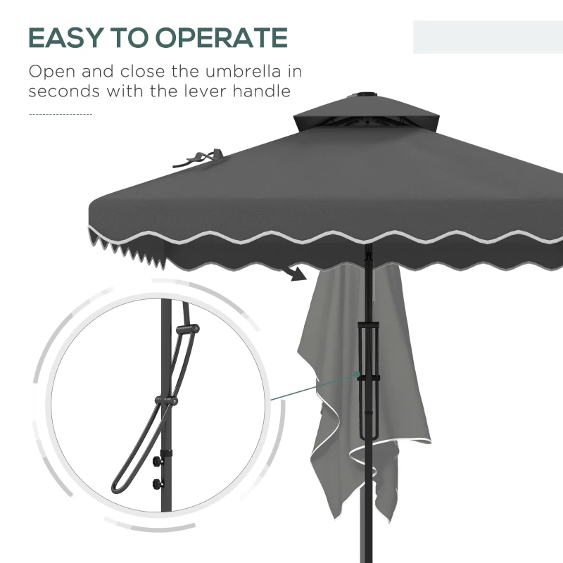 Best 2.5m Square Double Top Garden Parasol Cantilever Umbrella with Ruffles, Dark Grey - Image 4
